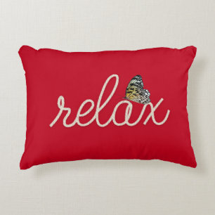 Coussins Décoratifs Corde Texte Relax avec Papillon sur Rouge
