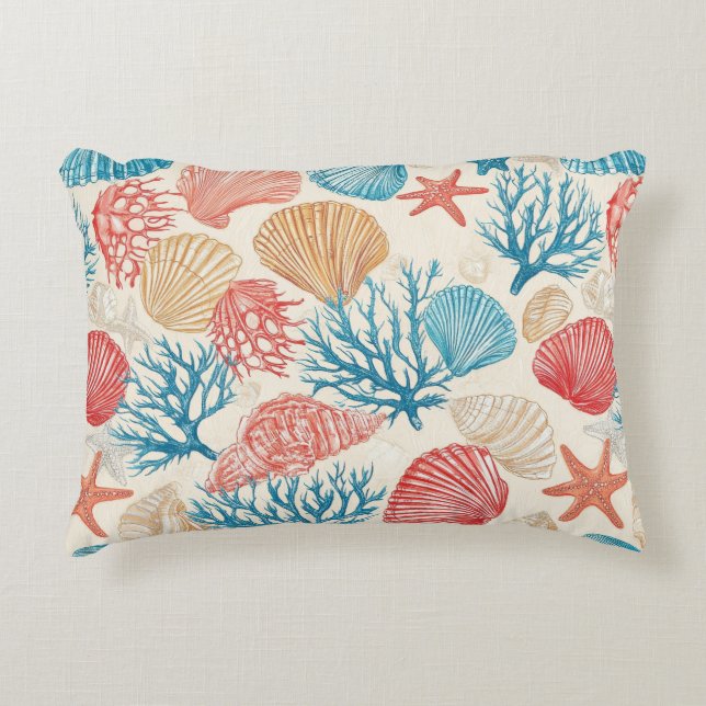 Coussins Décoratifs Côtière rustique - Coquillages, Poisson étoilé, Ba (Devant)