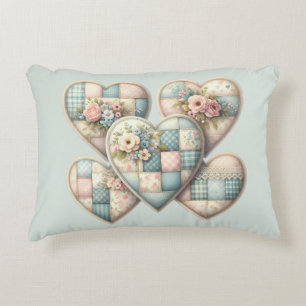 Coussins Décoratifs Cottagecore Pastel Cœurs Patchwork