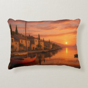 Coussins Décoratifs Coucher De Soleil Doré Sur Le Village Côtier