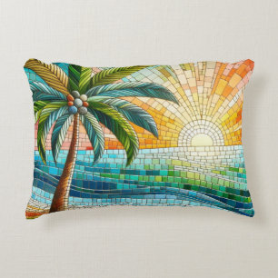 Coussins Décoratifs Coucher de soleil mosaïque de plage tropicale avec