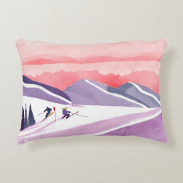 Coussins Décoratifs Coucher de soleil pastel aquarelle sur une montagn