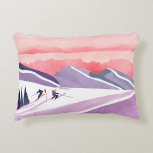 Coussins Décoratifs Coucher de soleil pastel aquarelle sur une montagn