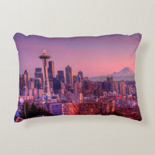 Coussins Décoratifs Coucher du soleil derrière l'horizon de Seattle d