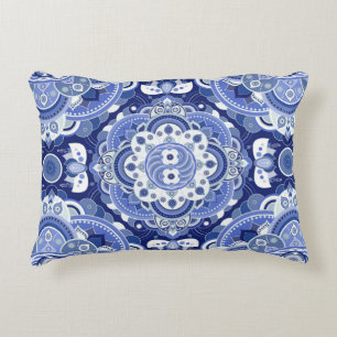 Coussins Décoratifs Couleurs bleues motif géométrique vintage. Inde lé