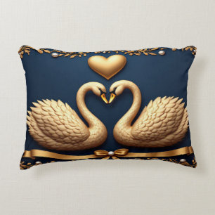 Coussins Décoratifs Couple de cygnes dorés cœur orné marine romain de