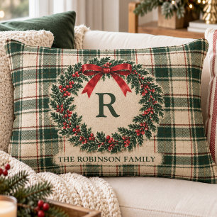 Coussins Décoratifs Couronne de monogramme de nom de famille à carreau