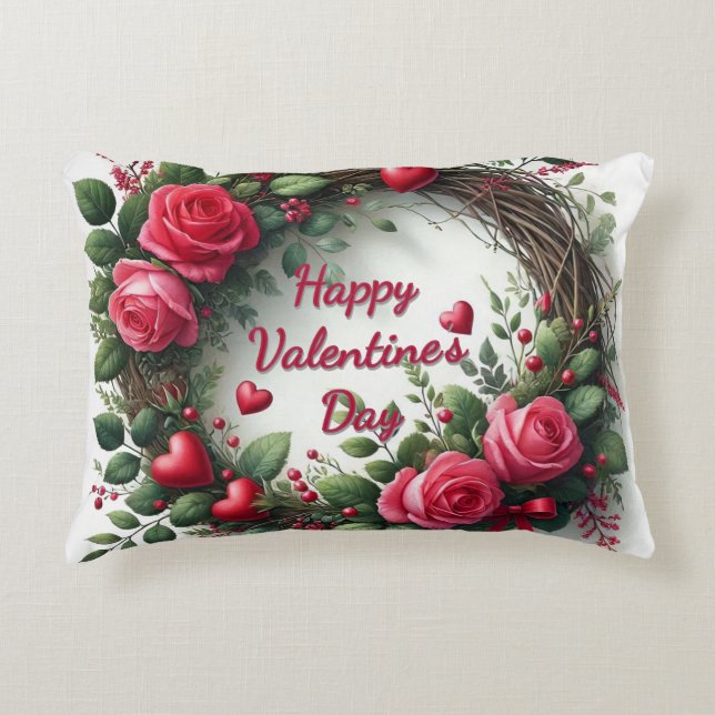Coussins Décoratifs Couronne de rose rose pour la Saint-Valentin  (Devant)