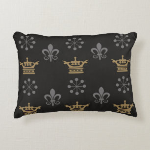 Coussins Décoratifs Couronnes d'or sur fond d'écran noir, motif transp