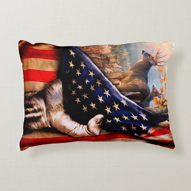 Coussins Décoratifs Couverture avec drapeau américain cerf, (Devant)