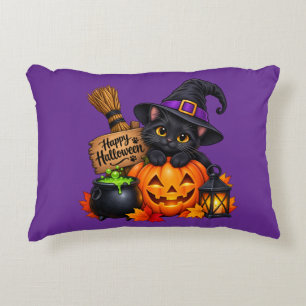 Coussins Décoratifs Couverture Halloween Citrouille & Chat Noir