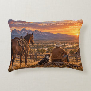 Coussins Décoratifs Cowboy & Cheval au Coucher du Soleil