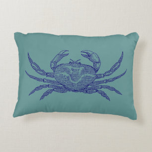 Coussins Décoratifs Crabe de mer bleu marine vintage et vert océanique