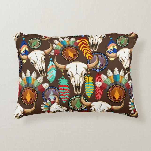 Coussins Décoratifs Crâne de buffle emblème amérindien (Devant)