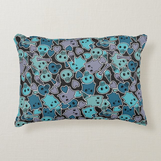 Coussins Décoratifs Crânes, et coeurs sur l'arrière - plan noir 2 (Devant)