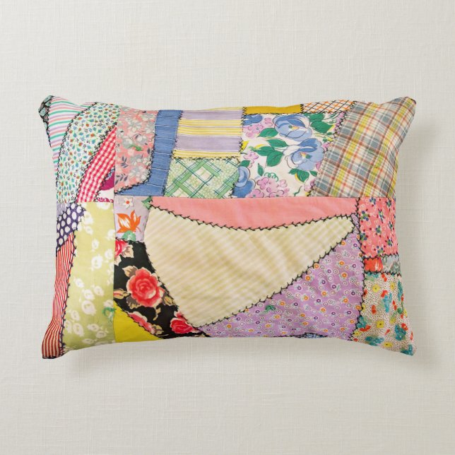 Coussins Décoratifs Crazy Patchwork Quilt Avec Zigzag Stitch (Devant)