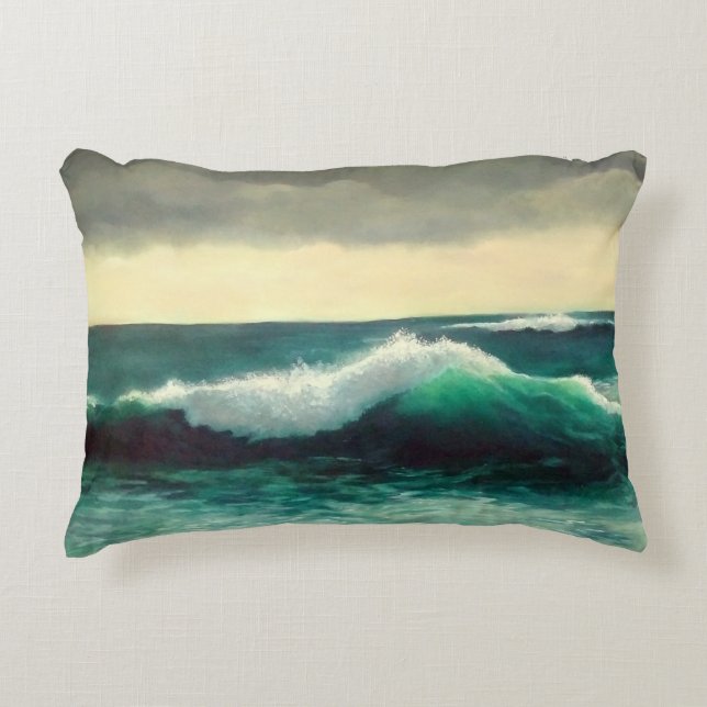 Coussins Décoratifs Cresting Wave Seascape Painting, Turbulent Seas (Devant)