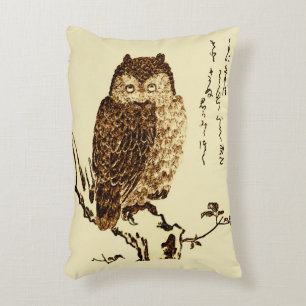 Coussins Décoratifs Croquis d'encre japonaise vintage d'un hibou