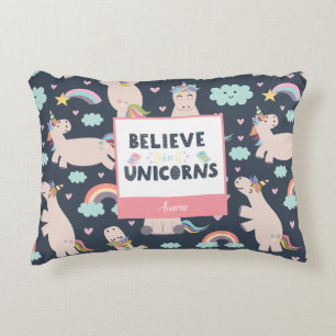 Coussins Décoratifs Croyez en Unicorns Bleu et Rose fille Motif enfant