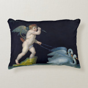 Coussins Décoratifs Cupidon mené par une paire de cygnes (huile sur l