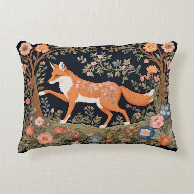 Coussins Décoratifs Curieux Fox Faux Broderie Élégant Floral (Devant)