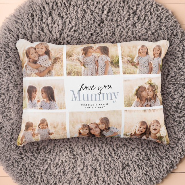 Coussins Décoratifs Custom Love You Mummy Mothers Day Photo Collage (Love you Mummy! Beautiful modern family photo collage gift for a beloved mother!)