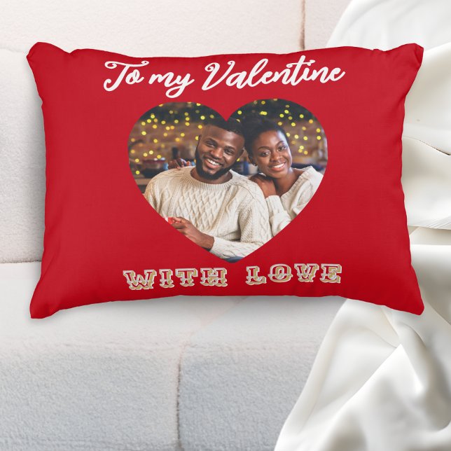 Coussins Décoratifs Custom Photo Romantic Heart Red Valentine’s Day (A red accent pillow with custom photo in a heart-shaped 'frame' and 'To my Valentine with Love')