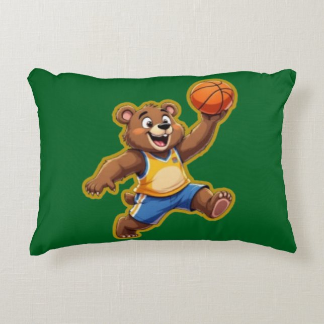 Coussins Décoratifs Cute 3D Teddy Bear Playing Basketball – Adorable S (Devant)