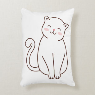 Coussins Décoratifs Cute Blanc Kawaii Chat souriant
