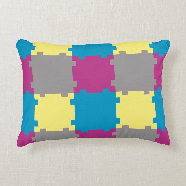 Coussins Décoratifs Cute bleu jaune violet gris puzzle Comme Motif (Devant)