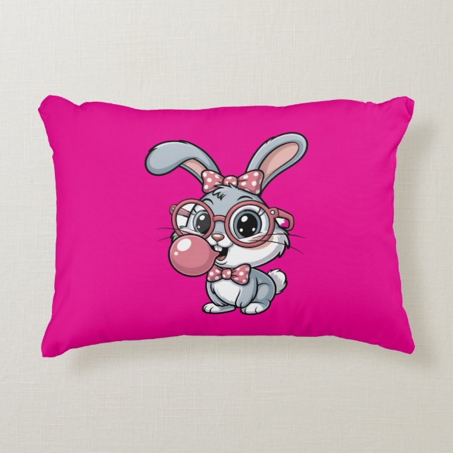 Coussins Décoratifs Cute Bunny with Glasses Blowing Bubble Gum (Devant)
