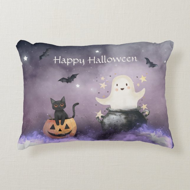 Coussins Décoratifs Cute chat et Fantôme Halloween (Devant)