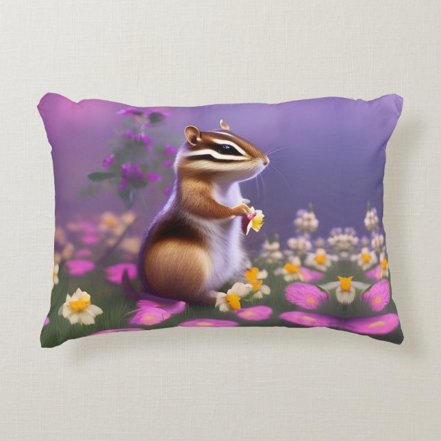 Coussins Décoratifs Cute Chipmunk en Fleurs (Devant)