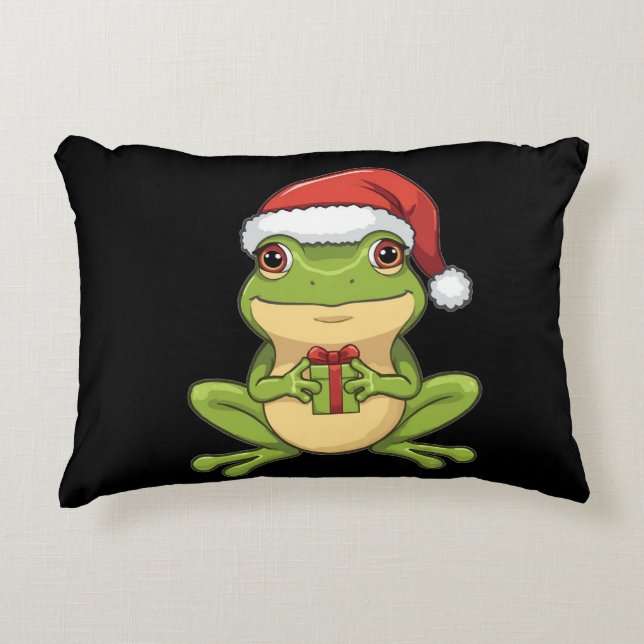 Coussins Décoratifs Cute Christmas Frog with Santa Hat Holding  Gift - (Devant)