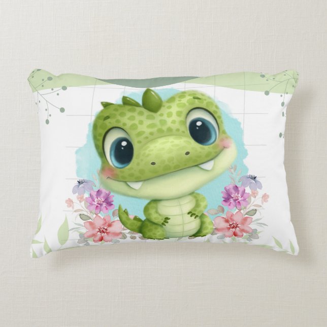 Coussins Décoratifs Cute Green Dinosaur Floral Thème Personnalisé (Devant)