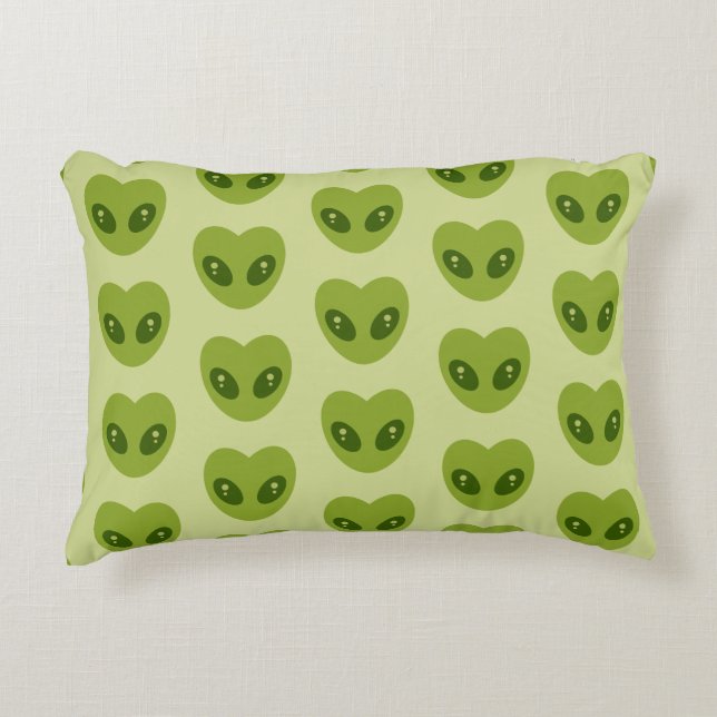 Coussins Décoratifs Cute Green Heart-Shaped Alien Head Pattern (Devant)