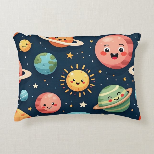 Coussins Décoratifs Cute Kawaii Solar System Planets Accent Pillow (Devant)