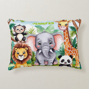 Coussins Décoratifs Cute Kids Safari Jungle Animaux Nom Personnalisé