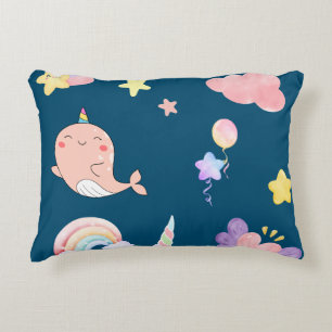 Coussins Décoratifs Cute Narwhal Fish Unicorn Rainbow Sea Anniversaire