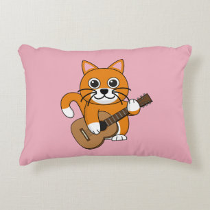 Coussins Décoratifs Cute Orange Chat Blanc Jouer Caricature Guitare