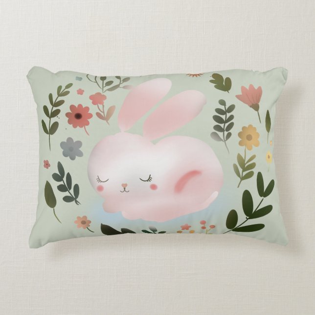 Coussins Décoratifs Cute Pastel Spring Bunny Floral Wreath Nursery Art (Devant)