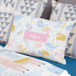 Coussins Décoratifs Cute Pastel Zoo Animal Monogrammed Girl Rose