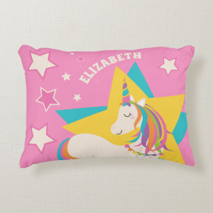 Coussins Décoratifs Cute Rainbow Unicorn Stars Girl Rose Nom personnal