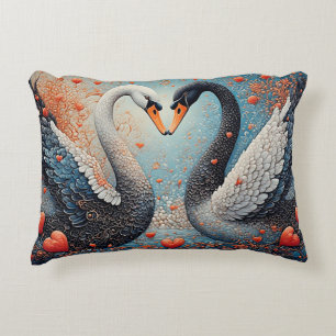 Coussins Décoratifs Cygnes élégants par des motifs floraux ornés