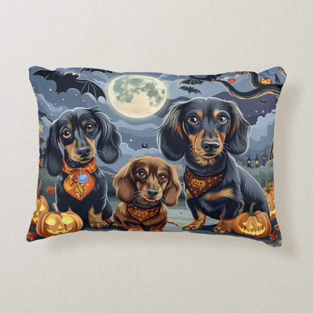 Coussins Décoratifs Dachshund Halloween Éffrayant (Dos)