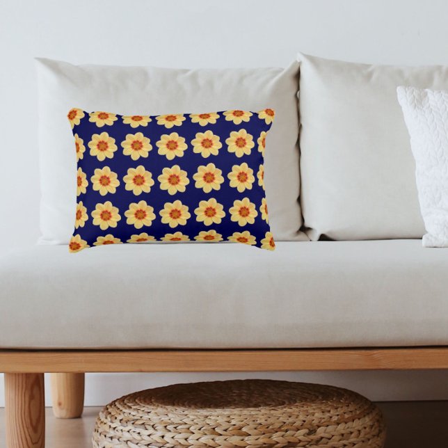Coussins Décoratifs Dahlia jaune motif floral sur bleu (In Situ)