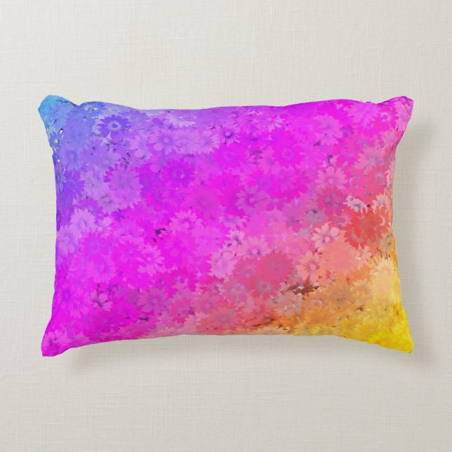 Coussins Décoratifs Daises Rainbow Floral Polyester ou Coton (Devant)