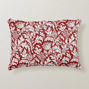 Coussins Décoratifs Damassé de chardon de William Morris, rouge fonc