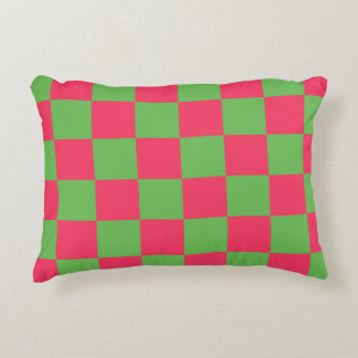 Coussins Décoratifs damier motif couleurs vert et rose