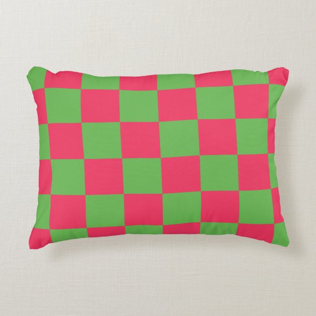 Coussins Décoratifs damier motif couleurs vert et rose (Devant)